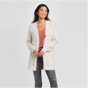 Pink Rose Black and White Striped Open Front Eyelash Cardigan Sweater